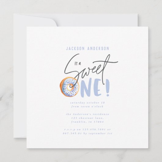 blauwe , zoete donut 1 verjaardag multi foto (Achterkant)