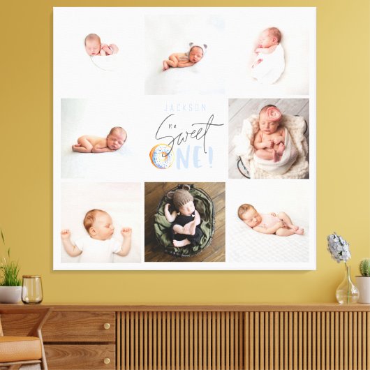 blauwe , zoete donut 1 verjaardag multi foto canvas afdruk (Insitu (Woonkamer))