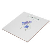 Blauwe zoete erwtenbloem botanische waterverf tegeltje (Zijkant)