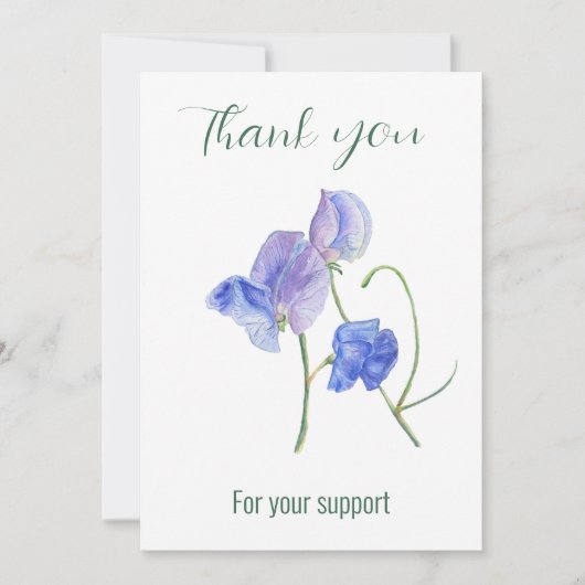 Blauwe zoete erwtenbloemen Bedankt voor uw steun (Voorkant)