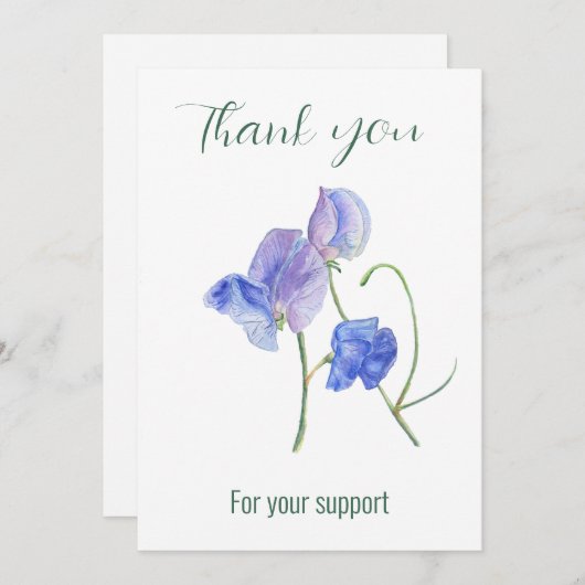 Blauwe zoete erwtenbloemen Bedankt voor uw steun (Voorkant / Achterkant)