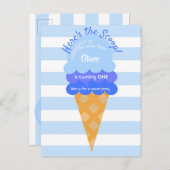 Blauwe zoete ijsje op de eerste verjaardag briefkaart (Voorkant / Achterkant)
