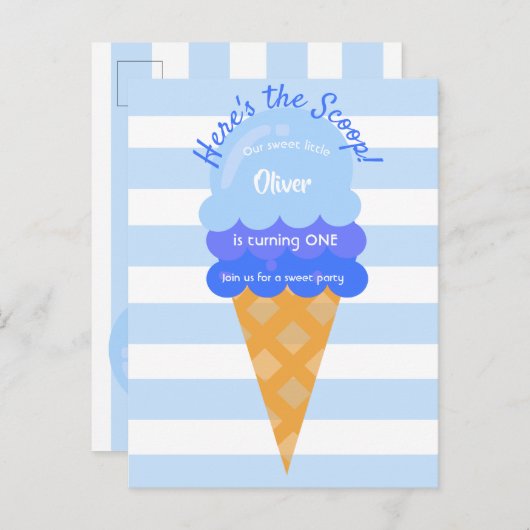 Blauwe zoete ijsje op de eerste verjaardag briefkaart (Voorkant / Achterkant)