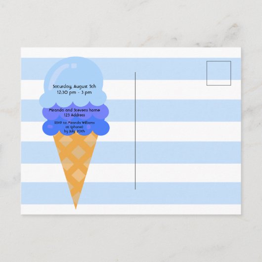 Blauwe zoete ijsje op de eerste verjaardag briefkaart (Achterkant)