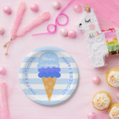 Blauwe zoete ijsje op de eerste verjaardag papieren bordje (Feest)