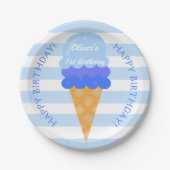 Blauwe zoete ijsje op de eerste verjaardag papieren bordje (Voorkant)
