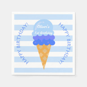 Blauwe zoete ijsje op de eerste verjaardag servet