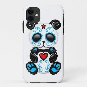 Blauwe Zombie Sugar Panda over wit iPhone 11 Hoesje