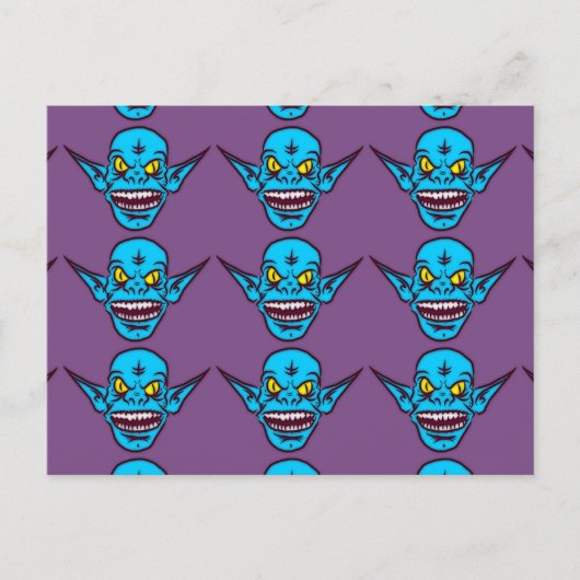 blauwe zombie trol demon postkaart (Voorkant)