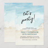 Blauwe Zomer Oceaan Laten we feestdag Uitnodiging (Voorkant / Achterkant)