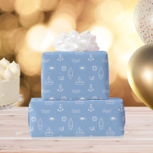 Blauwe Zomer Oceaan Lijn Kunst Naadloos Patroon