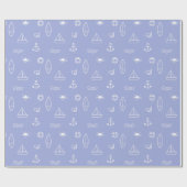 Blauwe Zomer Ocean Line Art Naadloos Patroon Cadeaupapier (Vlak)