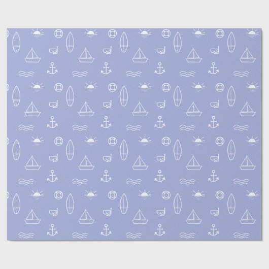 Blauwe Zomer Ocean Line Art Naadloos Patroon Cadeaupapier (Vlak)