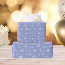 Blauwe Zomer Ocean Line Art Naadloos Patroon Cadeaupapier