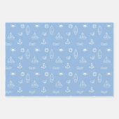 Blauwe Zomer Ocean Line Art Naadloos Patroon Inpakpapier Vel (Voorkant)