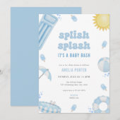 Blauwe Zomer Splish Splash Baby Shower Uitnodiging (Voorkant / Achterkant)