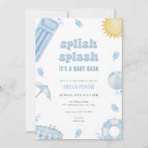Blauwe Zomer Splish Splash Baby Shower Uitnodiging