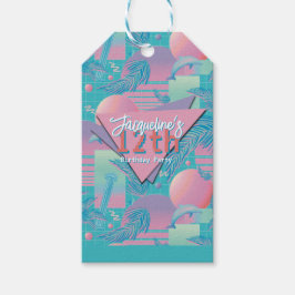 Blauwe Zomer Vaporwave Zonsondergang Verjaardag Cadeaulabel