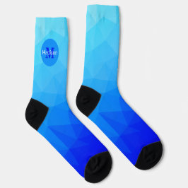 Blauwe zomer zee geometrisch mesh patroon Monogram Sokken