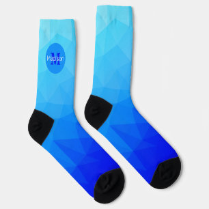 Blauwe zomer zee geometrisch mesh patroon Monogram Sokken