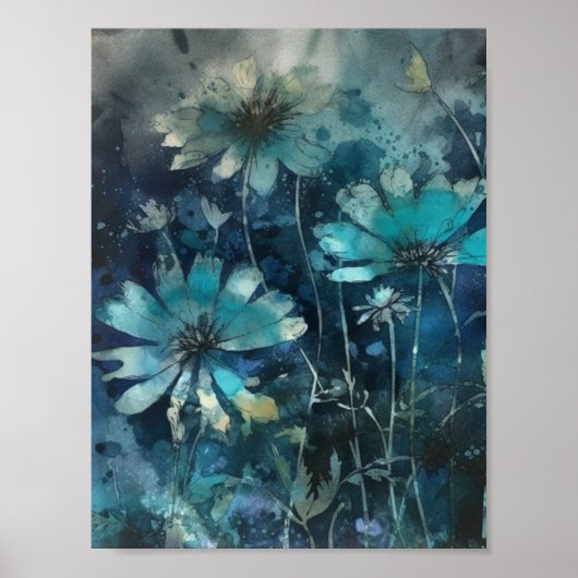 Blauwe zomerbloemen poster (Voorkant)