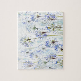 Blauwe zomerbloemen waterverf schets legpuzzel