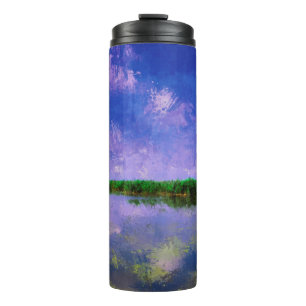 Blauwe zomerlucht en water thermosbeker