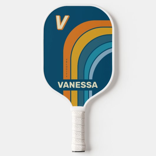 Blauwe Zon Boog met Naam & Initiaal Pickleball Paddle (Voorkant)
