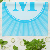 Blauwe zon monogram gepersonaliseerd theedoek (Gevouwen)