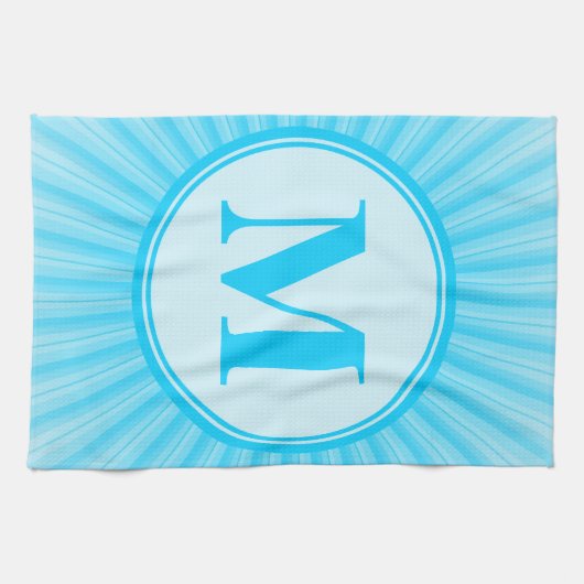 Blauwe zon monogram gepersonaliseerd theedoek (Horizontaal)
