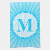 Blauwe zon monogram gepersonaliseerd theedoek (Verticaal)