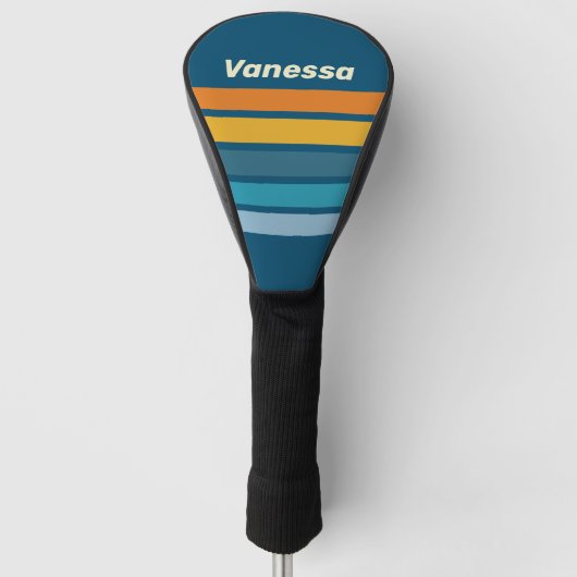 Blauwe Zon Over Strepen met Naam Golfheadcover (Voorkant)