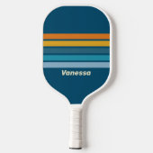 Blauwe Zon Over Strepen met Naam Pickleball Paddle (Achterkant)
