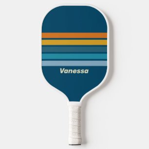 Blauwe Zon Over Strepen met Naam Pickleball Paddle