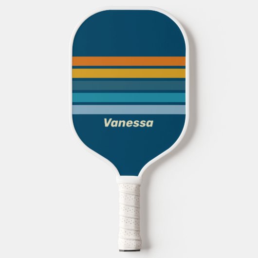 Blauwe Zon Over Strepen met Naam Pickleball Paddle (Voorkant)