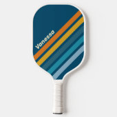 Blauwe Zon Schuine Strepen met Naam Pickleball Paddle (Achterkant)