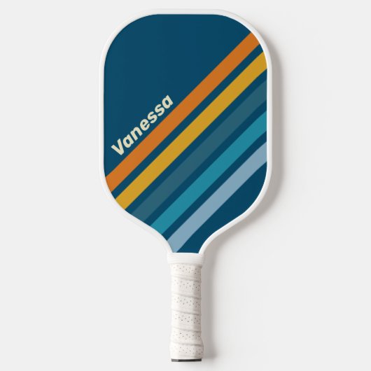 Blauwe Zon Schuine Strepen met Naam Pickleball Paddle (Voorkant)