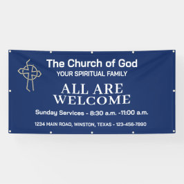 Blauwe zondagse kerkdienst banner met aangepast lo