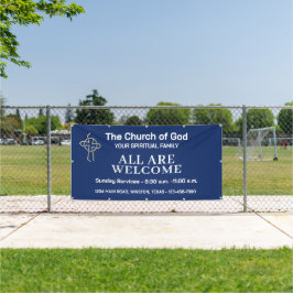 Blauwe zondagse kerkdienst banner met aangepast lo