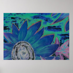 Blauwe zonnebloem 2 olie modern surrealistisch sch poster