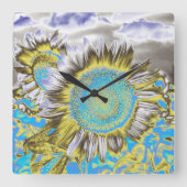 Blauwe zonnebloem 2 vierkante klok (Voorkant)