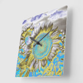 Blauwe zonnebloem 2 vierkante klok (Hoek)