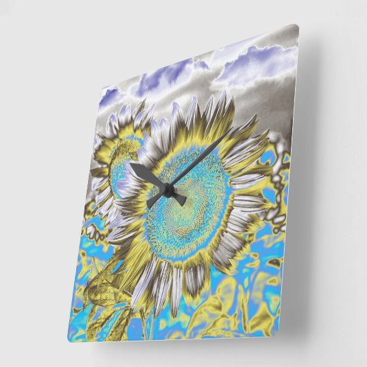Blauwe zonnebloem 2 vierkante klok (Hoek)