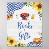 Blauwe Zonnebloem BBQ Baby shower Boeken en gesche Poster (Voorkant)