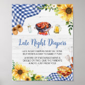 Blauwe Zonnebloem BBQ Baby shower Late Night Luier Poster (Voorkant)