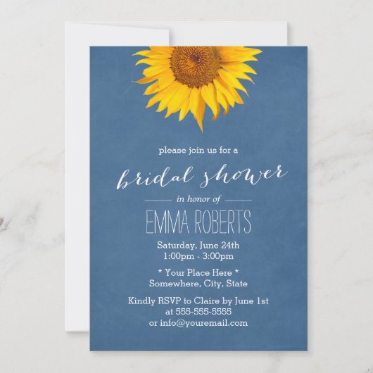 Blauwe zonnebloem Bridal Shower Invitations Kaart (Voorkant)