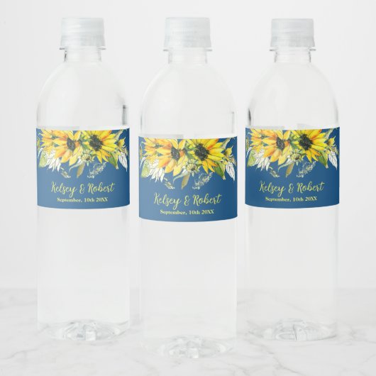Blauwe Zonnebloem Bruiloft Waterfles Label Etiket (Flessen)