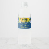 Blauwe Zonnebloem Bruiloft Waterfles Label Etiket (Voorkant)