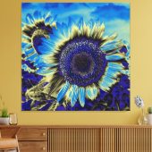 Blauwe zonnebloem canvas afdruk (Insitu (Woonkamer))