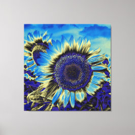 Blauwe zonnebloem canvas afdruk
